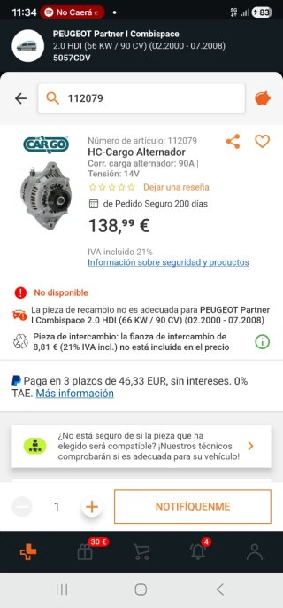Alternador Cargo 112079