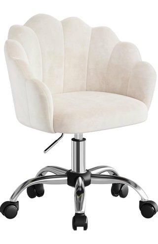 Silla de oficina giratoria beige y plateada