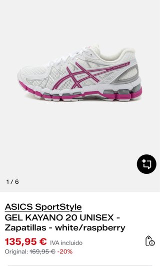 Asics Gel Kayano 20 Unisex Blancas/Rosa