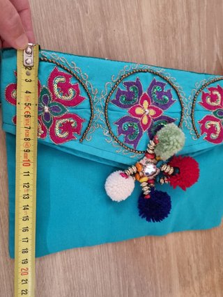 Bolso azul turquesa tela bordado tipo Boho