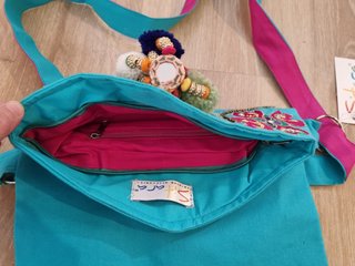 Bolso azul turquesa tela bordado tipo Boho