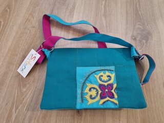 Bolso azul turquesa tela bordado tipo Boho