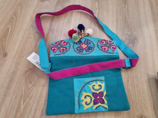 Bolso azul turquesa tela bordado tipo Boho