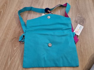 Bolso azul turquesa tela bordado tipo Boho