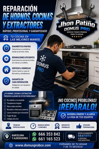 Reparación hornos cocinas extractores Barcelona