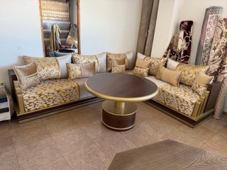 Sofá modular de tela y madera