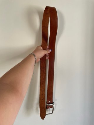 Cinturón Vintage Cuero Marrón Hebilla Metálica