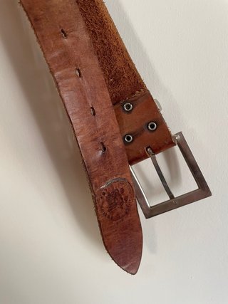 Cinturón Vintage Cuero Marrón Hebilla Metálica