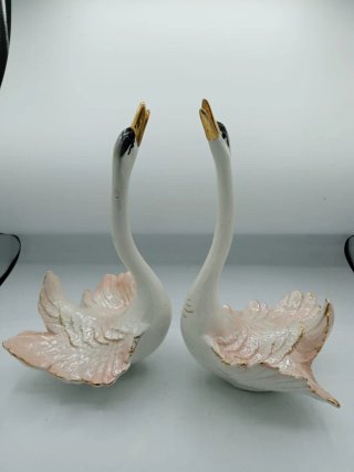 Coppia Cigni Ceramica Rosa Oro