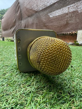 Micrófono Karaoke Bluetooth Dorado y Blanco