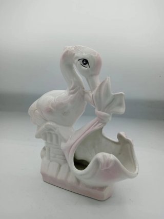 Cicogna in ceramica rosa vintage 21 cm