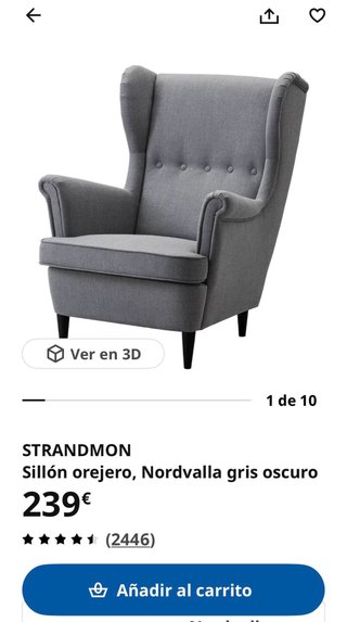 Sillón Orejero Strandmond Ikea Gris