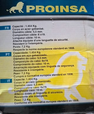 Tractel Tambor Proinsa 1454 Kg cable 5,5mm/ 10m.