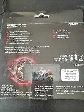 RAM Apacer NOX DDR4 16Gb sodimm 3200 CL20 NUEVA.