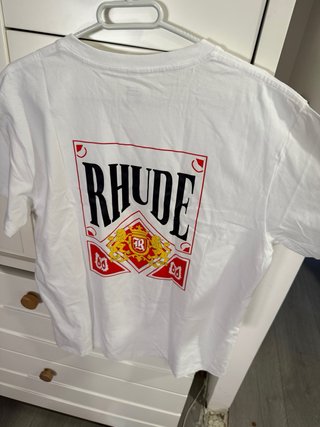 Camisetas Rhude Blanca con Diseño En azul y rojo