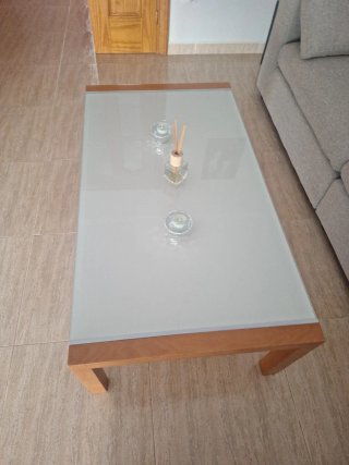 Mesa de centro cristal y madera