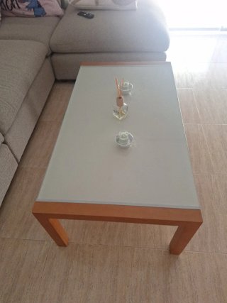 Mesa de centro cristal y madera