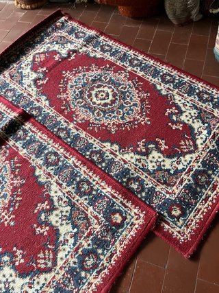 2 Tappeti Lana Camera da Letto Blu/Rosso 104x56