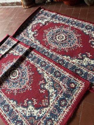 2 Tappeti Lana Camera da Letto Blu/Rosso 104x56