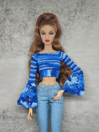 Top crochet azul para muñecas Barbie/Integrity
