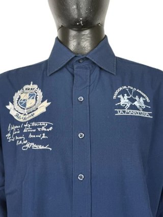 Camicia La Martina Uomo L Blu Cotone Ricamata