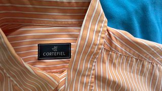 Camisa Cortefiel hombre de rayas naranja y blanco