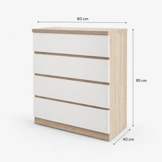Cómoda 4 cajones madera y blanco 663687306