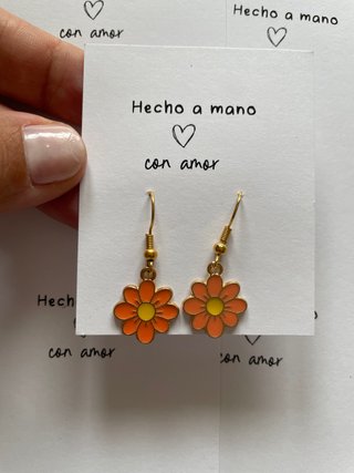 Pendientes flor naranja y dorados