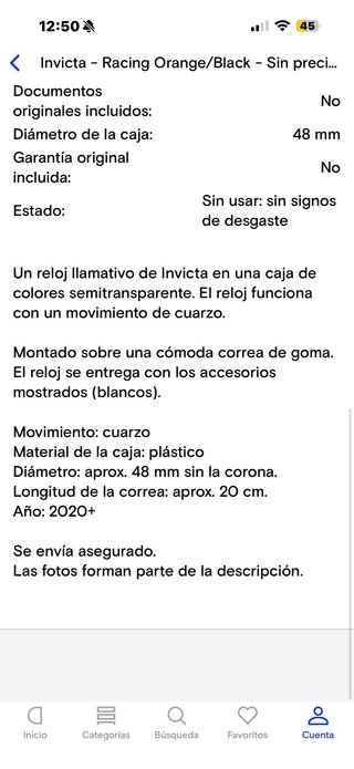 Invicta Racing Naranja/Negro, nuevo, a estrenar