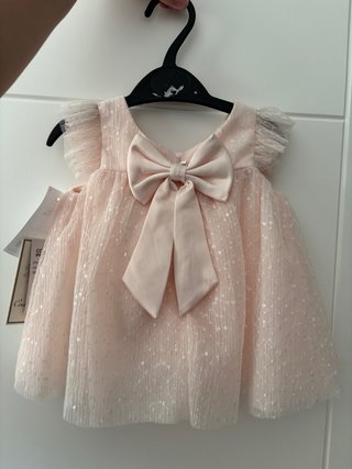 Vestido bebé flores y lentejuelas rosa