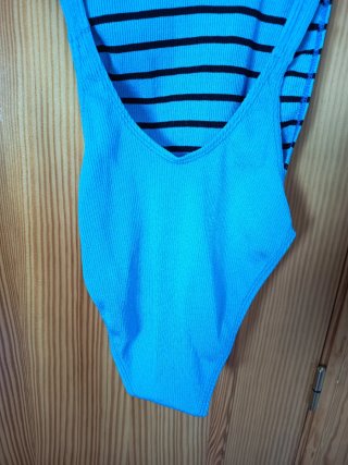 Bañador niña rayas azul y negro T.12-14