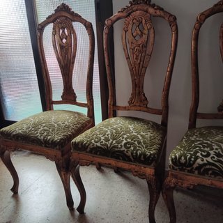 Juego 4 Sillas Antiguas Tapizadas lamina de oro