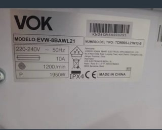 Lavadora VOK 8kg - Clase A