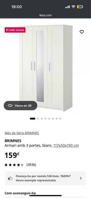 Armario IKEA BRIMNES 3 puertas espejo