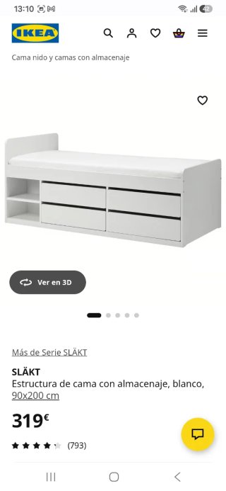 Cama infantil blanca con cajones