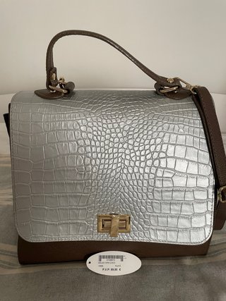 Bolso marrón y plata efecto piel cocodrilo