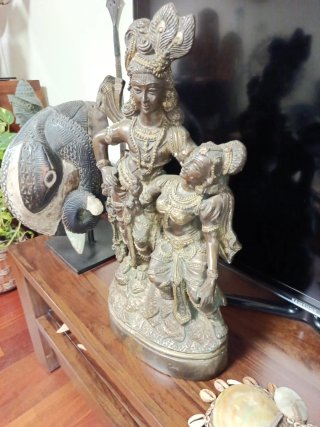 Escultura hindú grande de bronce Krishna y Rama