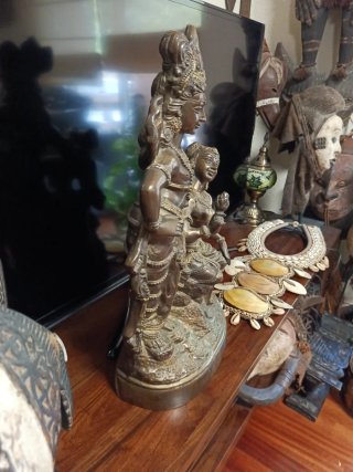 Escultura hindú grande de bronce Krishna y Rama