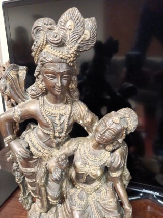Escultura hindú grande de bronce Krishna y Rama
