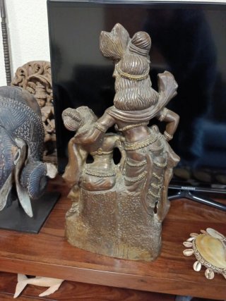 Escultura hindú grande de bronce Krishna y Rama