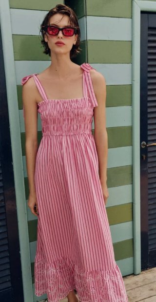 Vestido midi de rayas con lazos