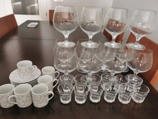 Juego 12 copas coñac + 12 vasos chupito