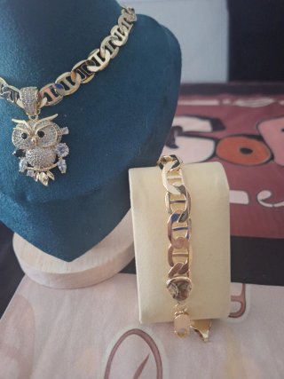 Cadena 60cm + Dije Búho + Pulsera 20cm Oro Laminad