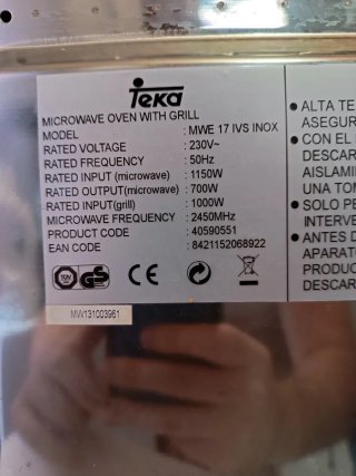 Microondas Teka MWE 17 IVS Inox con Grill