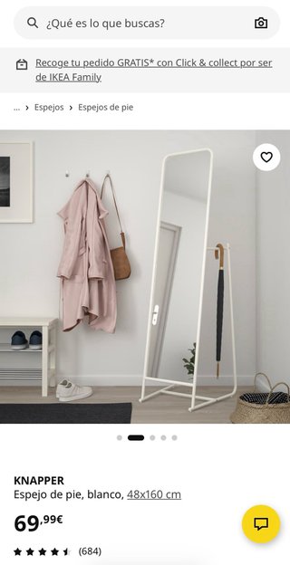 Espejo de pie Ikea blanco 48x160 cm