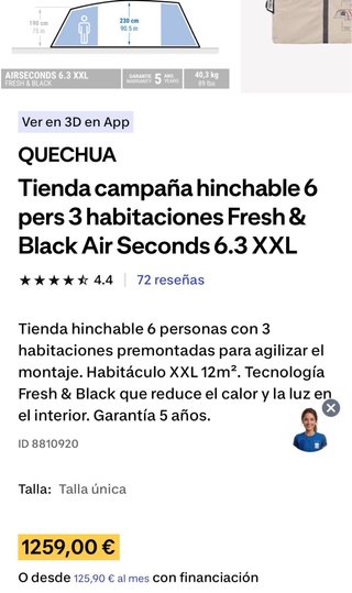 Tienda Quechua Air Seconds 6.3 XXL