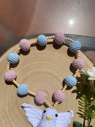 Rosario crochet paloma y cruz azul/rosa