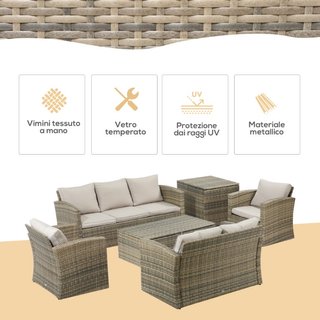 Set da Giardino 6 Pezzi in Rattan con Divani, Polt