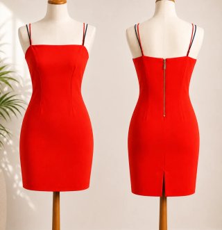 Vestido Marciano Rojo Ajustado Tirantes Finos