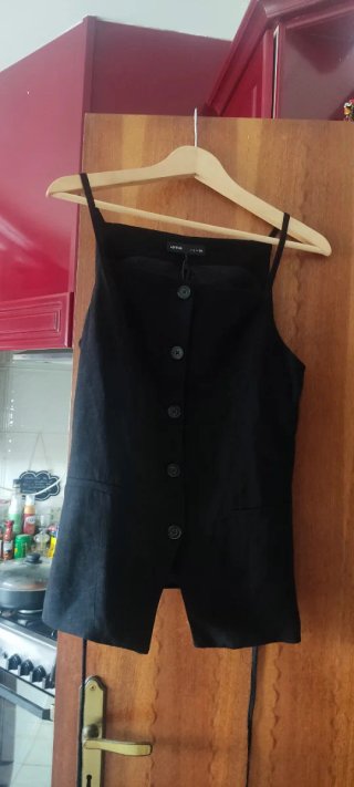 Colete preto botões cinto tamanho L